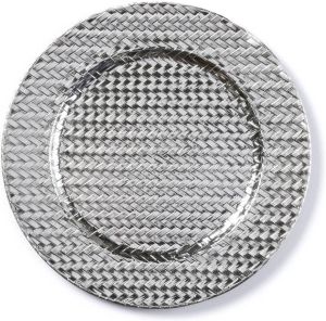 Merkloos Rond zilveren kaarsenplateau kaarsenbord met gevlochten patroon 33 cm onderbord kaarsenbord onderzet bord voor kaarsen Kaarsenplateaus