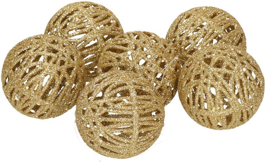 Merkloos Rotan kerstversiering kerstballen goud met glitter 5 cm Kerstbal