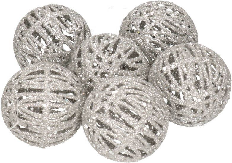 Merkloos Rotan kerstversiering kerstballen zilver met glitter 5 cm Kerstbal