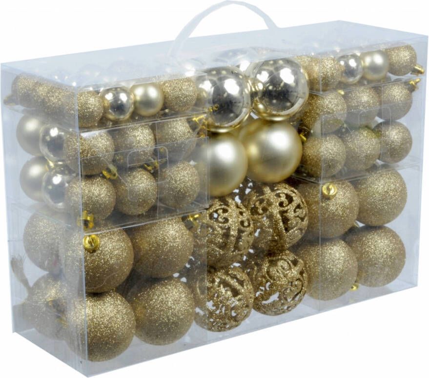 Merkloos Set van 100x voordelige gouden kerstballen 3 4 en 6 cm Kerstbal