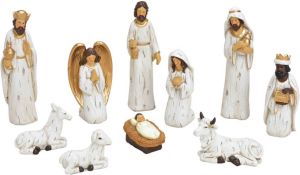 Merkloos Set van 10x stuks kerststal beelden kerstbeelden wit met goud 5-21 cm Kerststallen
