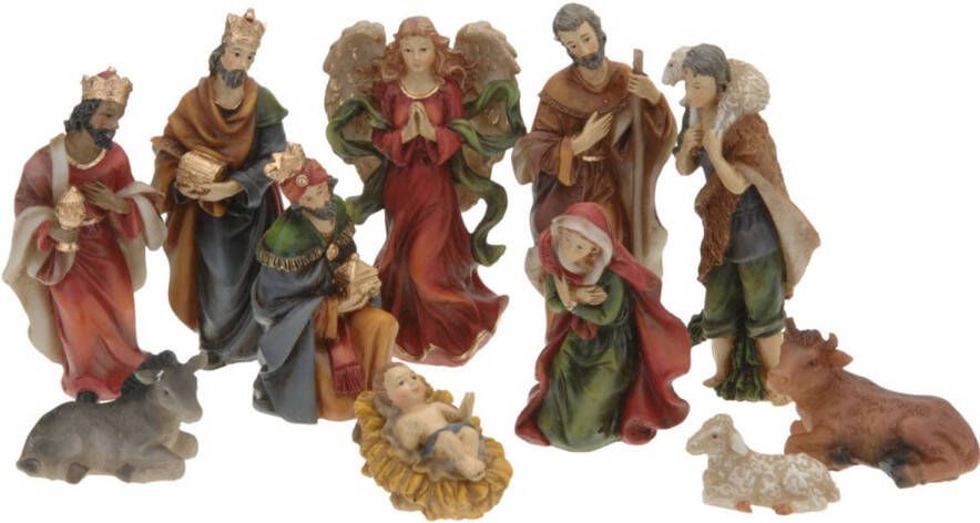 Merkloos Set van 11x stuks kerststal beelden kerstbeelden 3 tot 10 cm Kerststallen