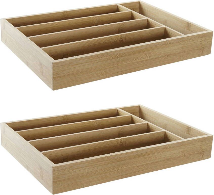 Items Set van 2x stuks bamboe houten bestekbakken lades 35.5 x 25.5 x 5 cm Bestekbakken