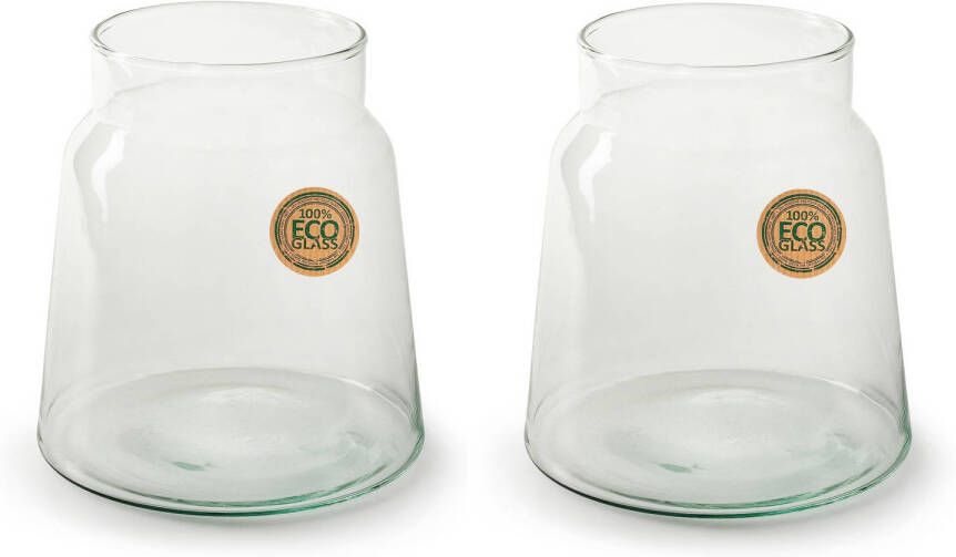Merkloos Set van 2x stuks bloemenvazen Eco glas transparant H20 x D14.5 cm Vazen