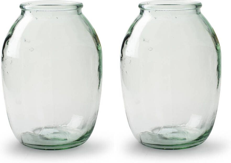 Merkloos Set van 2x stuks bloemenvazen Eco glas transparant H21 x D15 cm Vazen