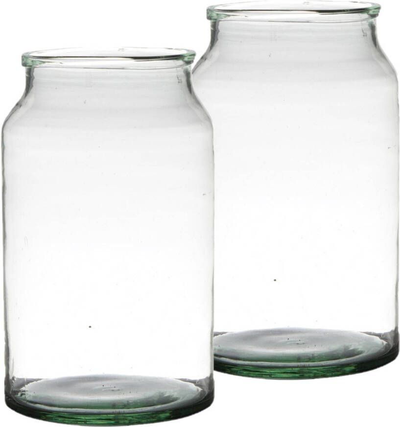 Merkloos Set van 2x stuks bloemenvazen van gerecycled glas met hoogte 30 cm en diameter 18 cm Glazen transparante vazen