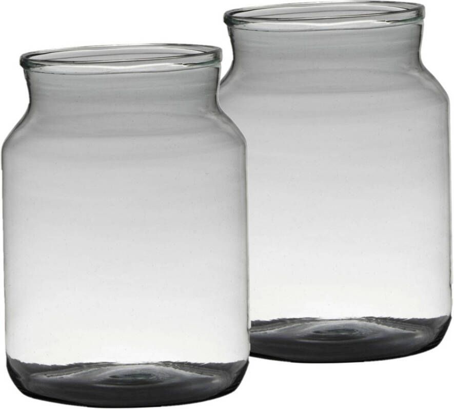 Merkloos Set van 2x stuks bloemenvazen van gerecycled glas 30 x 21 cm Vazen