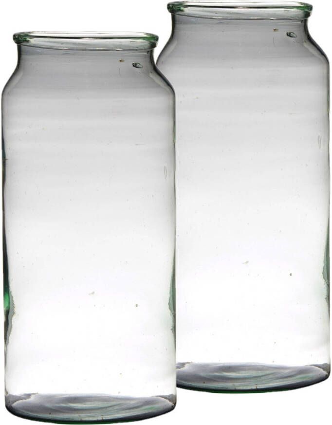 Merkloos Set van 2x stuks bloemenvazen van gerecycled glas met hoogte 39 cm en diameter 19 cm Glazen transparante vazen