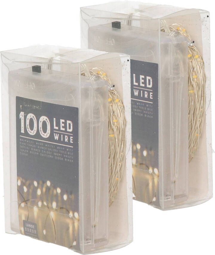 Merkloos Set van 2x stuks draadverlichting lichtsnoer met 100 lampjes warm wit 1000 cm Lichtdraden lichtsnoeren kerstverlichting Lichtsnoeren