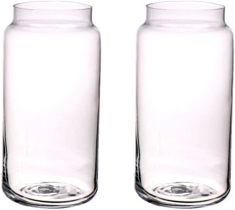 Merkloos Set van 2x stuks kleine glazen cilinder bloemenvaasjes 20 x 10 cm Transparant Vazen vaas Boeketvazen Vazen