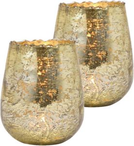 Merkloos Set van 2x stuks glazen design windlicht kaarsenhouder in de kleur champagne goud met formaat 12 x 15 x 12 cm. Voor waxinelichtjes Waxinelichtjeshouders