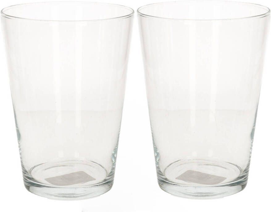 Merkloos Set van 2x stuks glazen vaas vazen konisch helder glas 19 cm Vazen