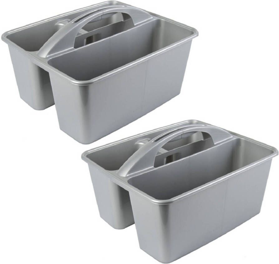 Merkloos Set van 2x stuks grijze opbergboxen opbergdozen met handvat 6 liter kunststof 31 x 26 5 x 18 cm Bakken voor schoonmaakspullen Opbergbox