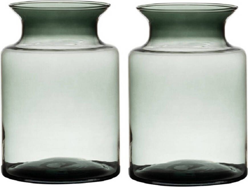 Merkloos Set van 2x stuks grijze transparante stijlvolle melkbus vaas vazen van glas 20 cm Bloemen boeketten vaas voor binnen gebruik Vazen