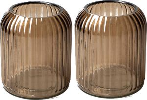 Merkloos Set van 2x stuks jodeco Bloemenvaas striped lichtbruin transparant glas H13 x D11cm Vazen