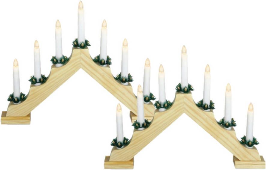 Merkloos Set van 2x stuks kaarsenbrug van hout met LED verlichting 39 5 x 5 x 31 cm kerstverlichting figuur