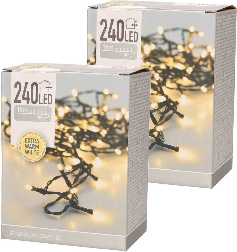 Merkloos Set van 2x stuks kerstverlichting extra warm wit buiten 240 lampjes 1800 cm Kerstverlichting kerstboom