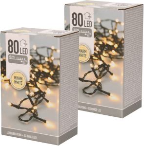 Merkloos Set van 2x stuks kerstverlichting warm wit buiten 80 lampjes lichtsnoer 600 cm Boomverlichting Kerstverlichting kerstboom