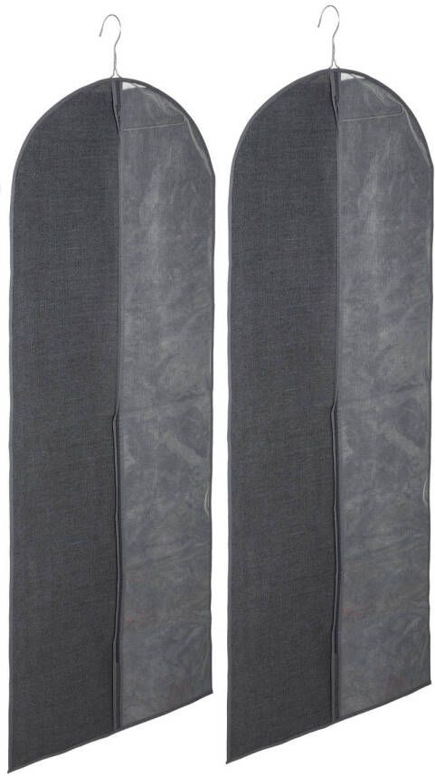 Merkloos Set van 2x stuks kleding beschermhoes linnen grijs 130 cm inclusief kledinghangers Kledinghoezen
