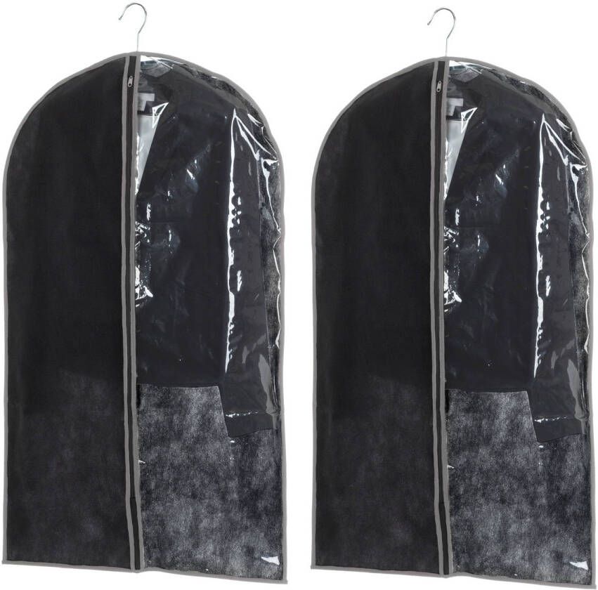 Merkloos Set van 10x stuks kleding beschermhoes zwart 100 cm inclusief kledinghangers Kledinghoezen