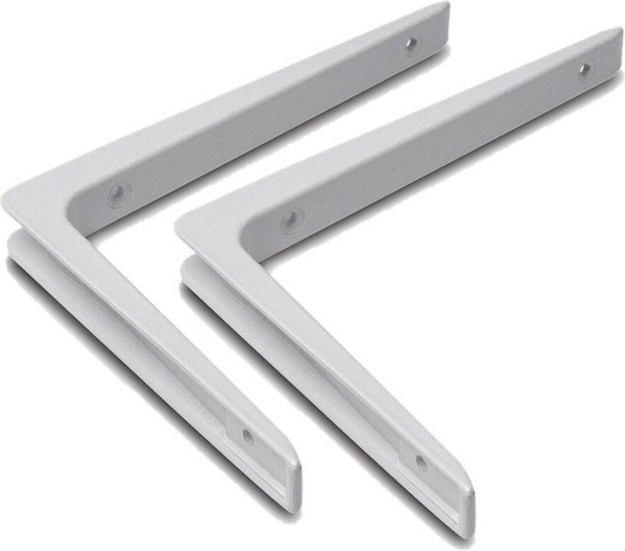 Trendoz Set van 2x stuks planksteunen plankdragers wit gelakt aluminium 15 x 10 cm tot 30 kilo Boeken planken Plankdragers