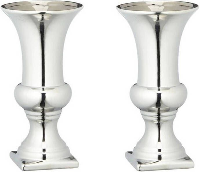 Merkloos Set van 2x stuks ronde zilveren kelk vaas vazen van keramiek 25 x 13 cm Vazen