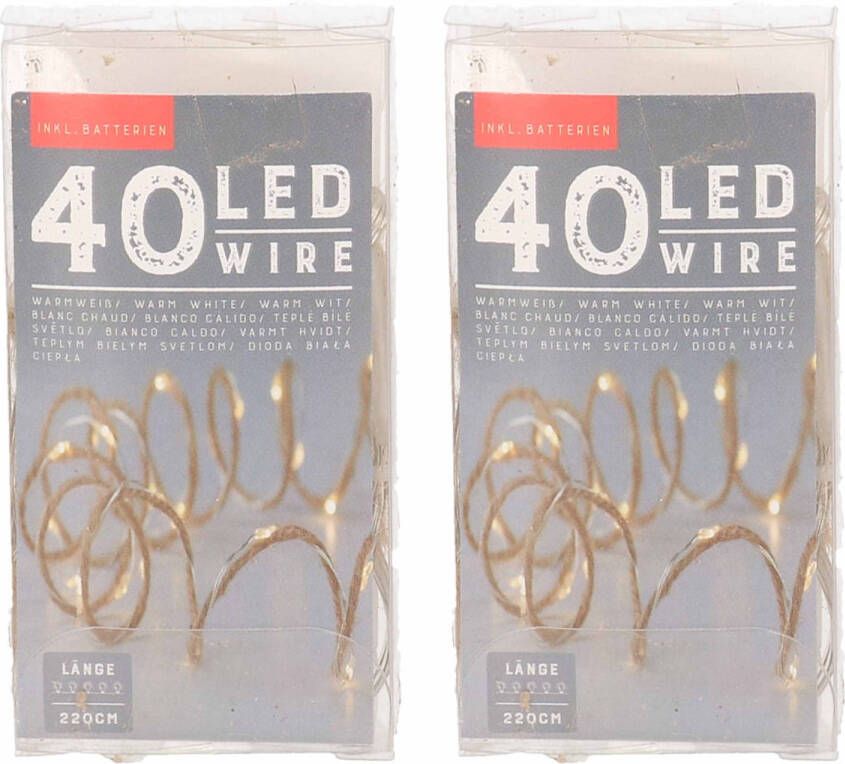 Anna&apos;s Collection Set van 2x stuks touwverlichting jute op batterijen met 40 lampjes warm wit 220 cm Lichtsnoeren