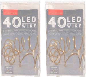 Anna's Collection Set van 2x stuks touwverlichting jute op batterijen met 40 lampjes warm wit 220 cm Kerstverlichting lichtsnoeren kerstversiering Lichtsnoeren