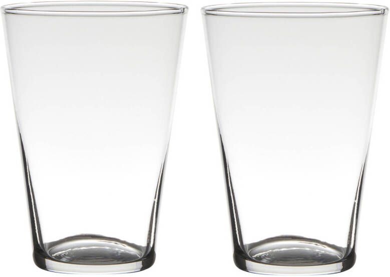 Merkloos Set van 2x stuks transparante home-basics conische vaas vazen van glas 20 x 14 cm Bloemen takken boeketten vaas voor binnen gebruik Vazen