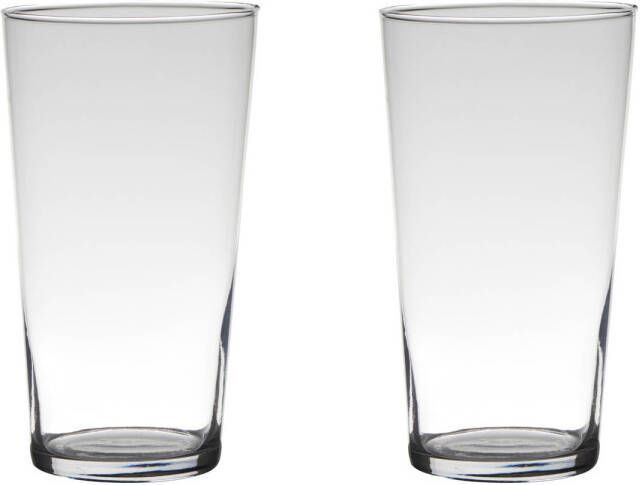 Merkloos Set van 2x stuks transparante home-basics conische vaas vazen van glas 25 x 14 cm Vazen