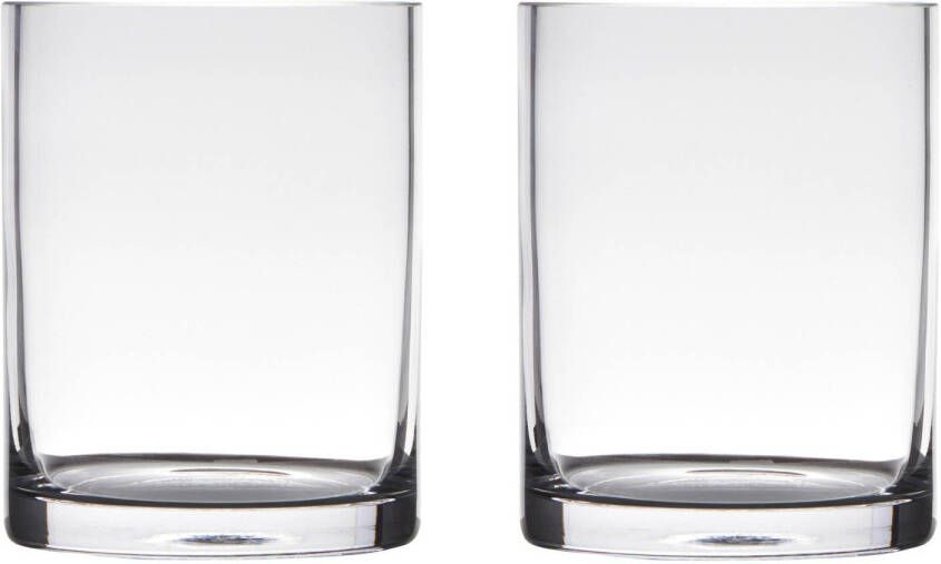 Merkloos Set van 2x stuks transparante home-basics Cylinder vorm vaas vazen van glas 15 x 12 cm Bloemen takken boeketten vaas voor binnen gebruik Vazen