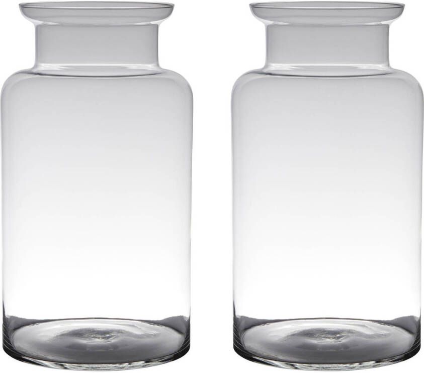 Merkloos Set van 2x stuks transparante luxe grote stijlvolle melkbus vaas vazen van glas 55 x 21 cm Bloemen boeketten vaas voor binnen gebruik Vazen