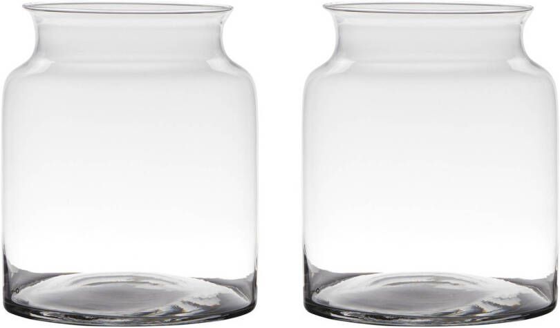 Merkloos Set van 2x stuks transparante luxe stijlvolle vaas vazen van glas 27 x 22 cm Bloemen boeketten vaas voor binnen gebruik Vazen