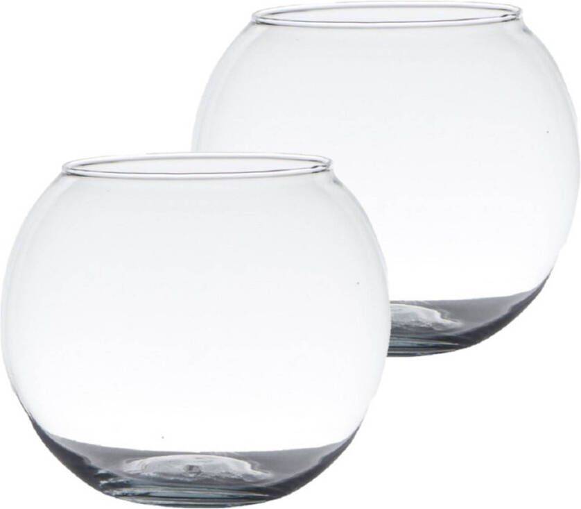 Merkloos Set van 2x stuks transparante ronde bol vissenkom vaas vazen van glas 11 x 14 cm Bloemenvaas voor binnen gebruik Vazen