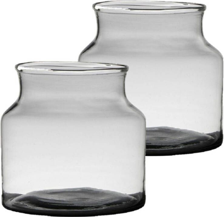 Merkloos Set van 2x stuks transparante grijze stijlvolle vaas vazen van gerecycled glas 22 x 18 cm Vazen