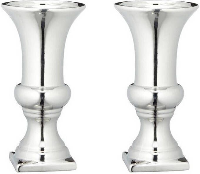 Merkloos Set van 2x stuks ronde zilveren kelk vaas vazen van keramiek 30 x 16 cm Vazen