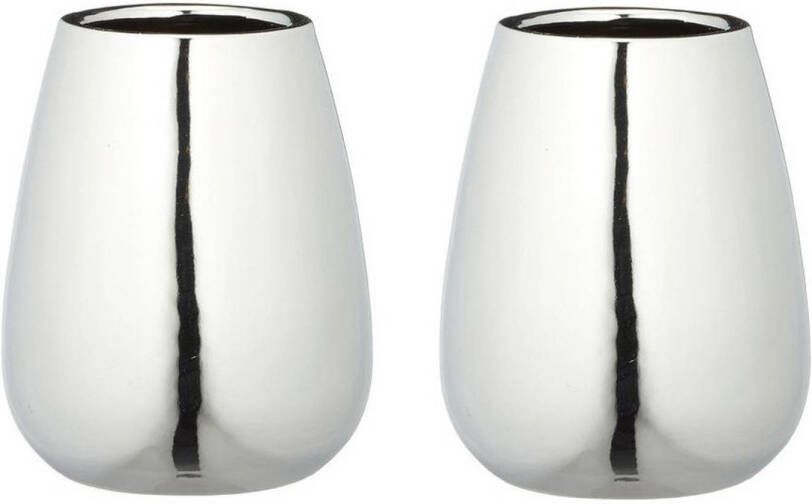 Merkloos Set van 2x stuks zilveren vaas vazen rond 16 x 13 cm Vazen