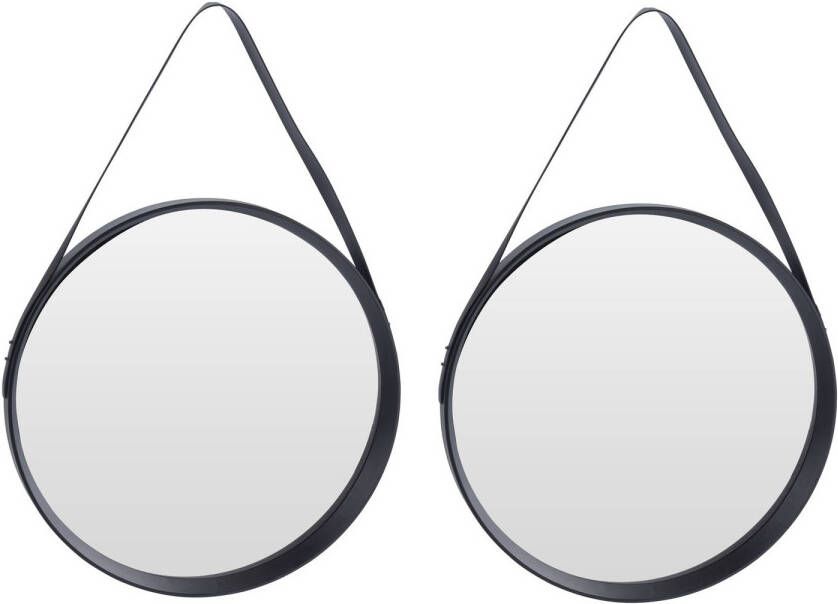 Merkloos Set van 2x stuks zwarte ronde decoratie wandspiegels 51 cm Industriele spiegels voor in de hal badkamer of toilet Spiegels