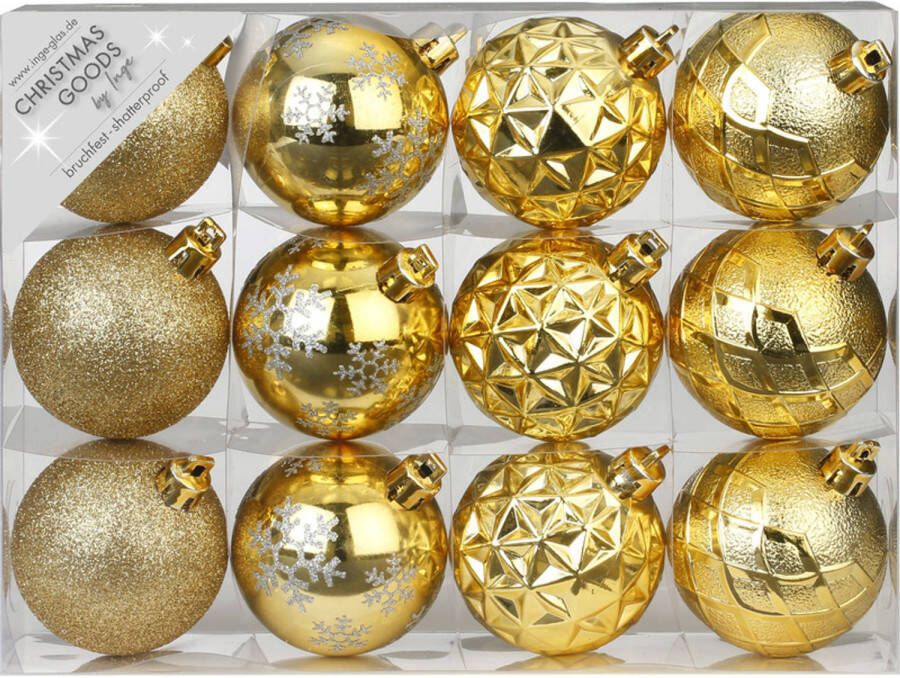 Merkloos Set van 36x luxe gouden kerstballen 6 cm kunststof mat glans Kerstbal