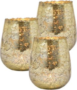 Merkloos Set Van 3x Stuks Glazen Design Windlicht kaarsenhouder Champagne Goud 12 X 15 X 12 Cm Waxinelichtjeshouders