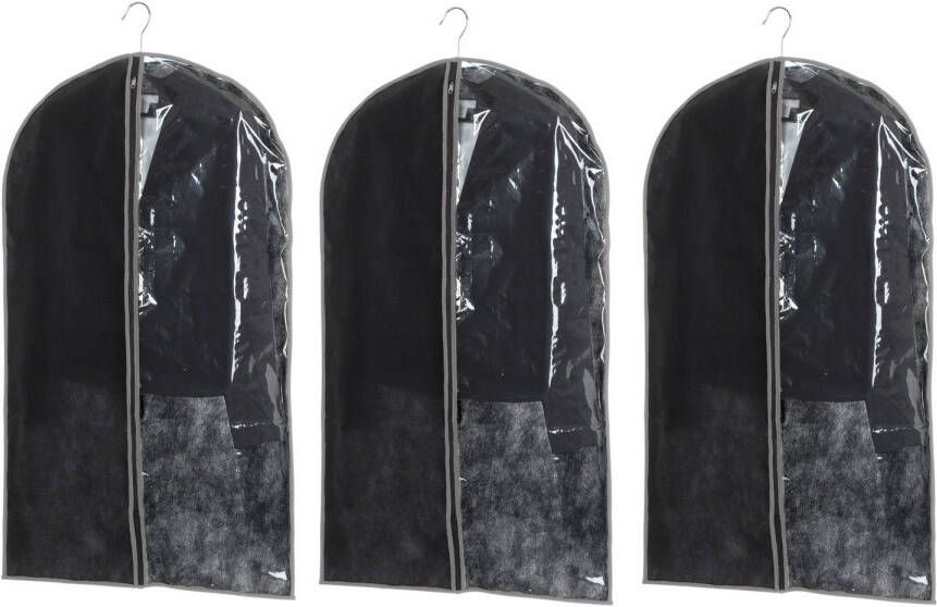 Merkloos Set van 3x stuks kleding beschermhoes zwart 100 cm inclusief kledinghangers Kledinghoezen