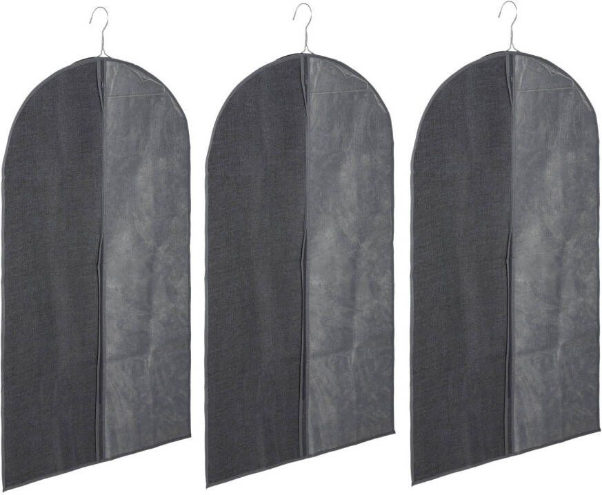 Merkloos Set van 3x stuks kleding beschermhoes linnen grijs 100 cm inclusief kledinghangers Kledinghoezen