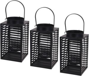 Merkloos Set van 3x stuks metalen lantaarn windlicht kaarshouder zwart 12 x 24 5 cm Lantaarns