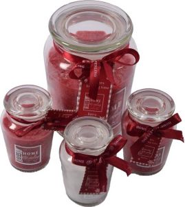 Merkloos Set van 4 Heerlijke zoete Geurkaars in glas berry Rood Wit 10x15 cm XL 72 S 11 branduren