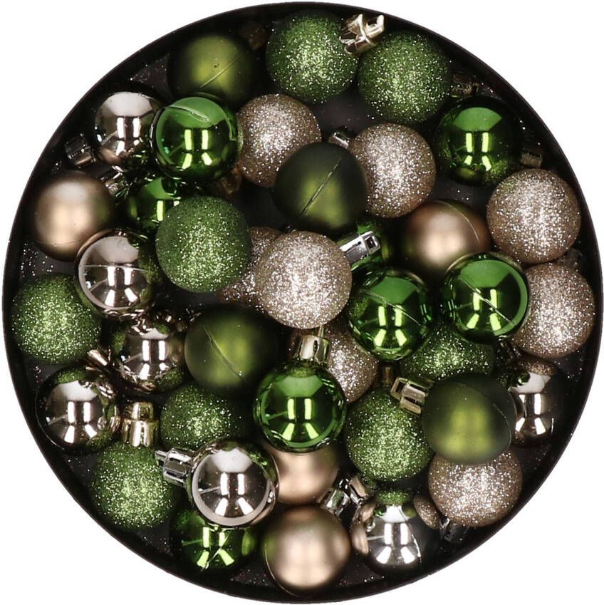 Merkloos Set van 40x stuks kunststof kerstballen mix champagne en groen 3 cm Kerstbal