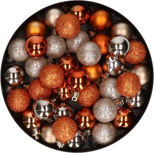 Merkloos Set van 40x stuks kunststof kerstballen mix champagne en oranje 3 cm Kerstbal