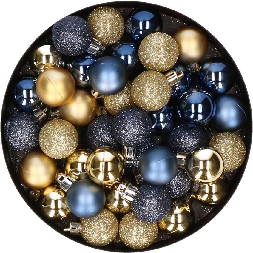 Merkloos Set van 40x stuks kunststof kerstballen mix goud en donkerblauw 3 cm Kerstbal