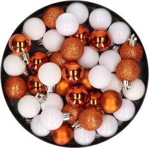 Merkloos Set van 40x stuks kunststof kerstballen mix wit en oranje 3 cm Kerstbal