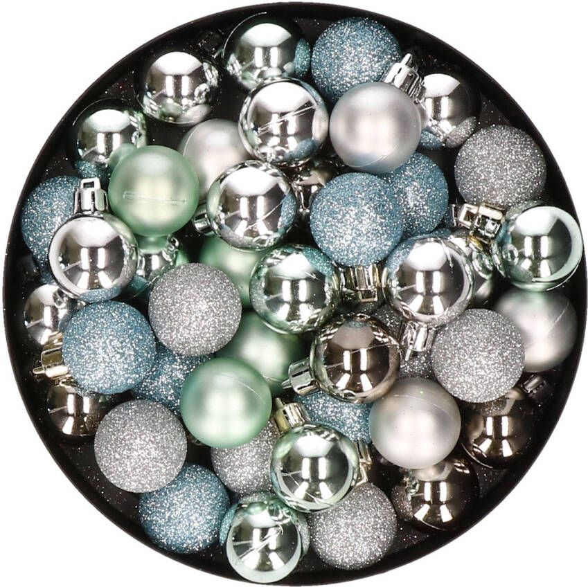 Merkloos Set van 40x stuks kunststof kerstballen mix zilver en mintgroen 3 cm Kerstbal