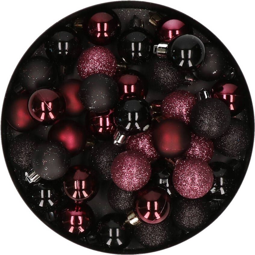 Merkloos Set van 40x stuks kunststof kerstballen mix zwart en aubergine paars 3 cm Kerstbal